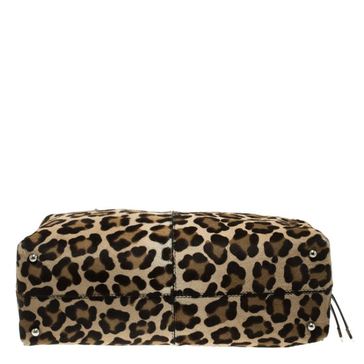 Pre Owned Tod's Beige Leopard Print Calfhair Tote