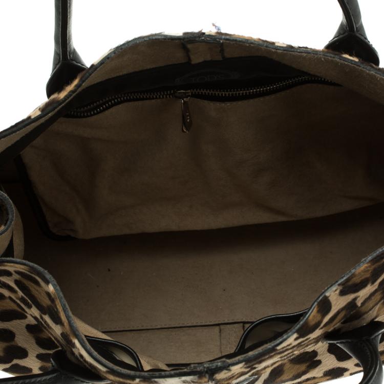 Pre Owned Tod's Beige Leopard Print Calfhair Tote