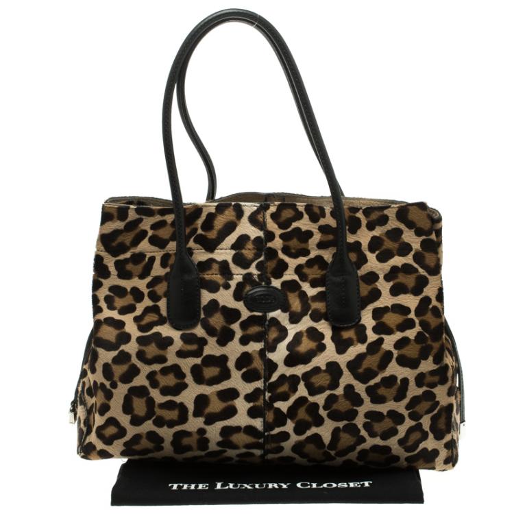 Pre Owned Tod's Beige Leopard Print Calfhair Tote