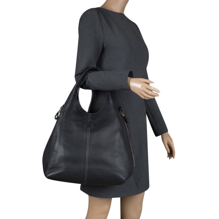 Pre Owned Tod's Dark Blue Pebbled Leather Zip Tote
