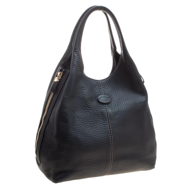 Pre Owned Tod's Dark Blue Pebbled Leather Zip Tote