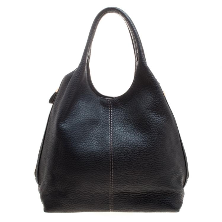 Pre Owned Tod's Dark Blue Pebbled Leather Zip Tote