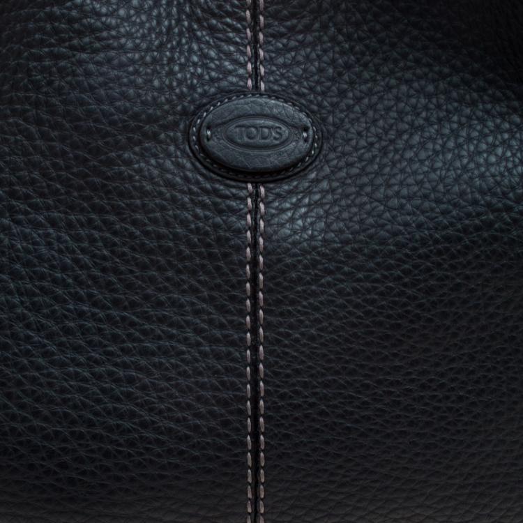 Pre Owned Tod's Dark Blue Pebbled Leather Zip Tote