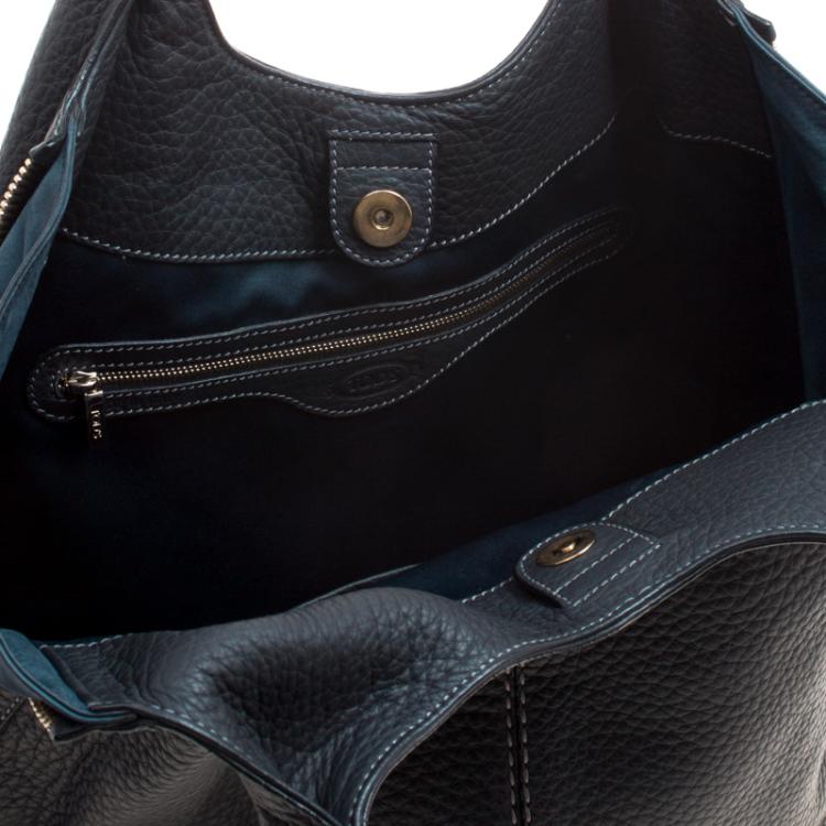 Pre Owned Tod's Dark Blue Pebbled Leather Zip Tote