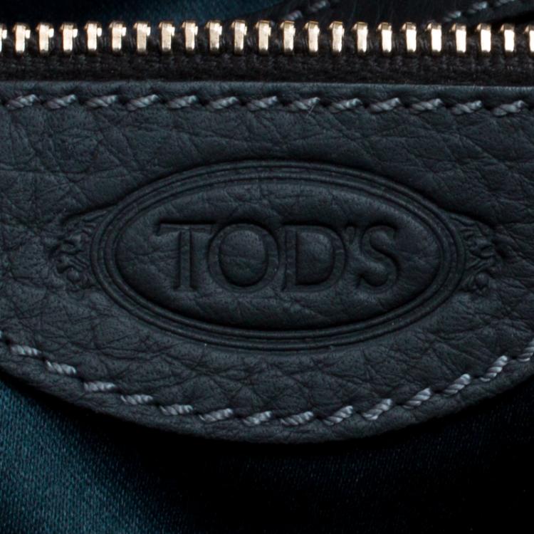 Pre Owned Tod's Dark Blue Pebbled Leather Zip Tote