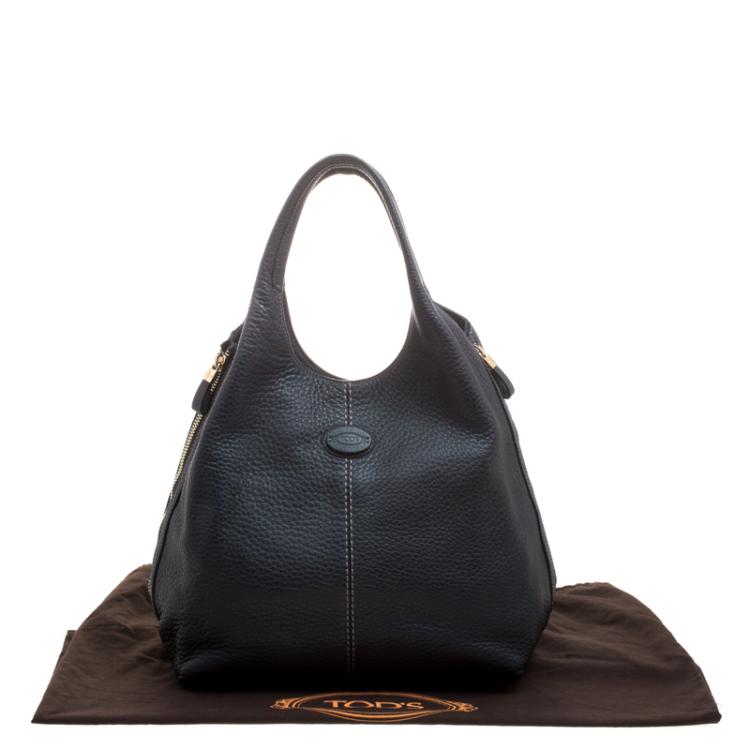 Pre Owned Tod's Dark Blue Pebbled Leather Zip Tote