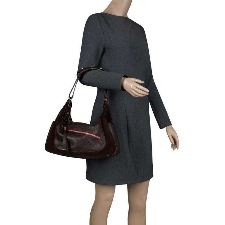 Pre Owned Tod's Ferrari Dark Brown Suede and Leather Micky Hobo