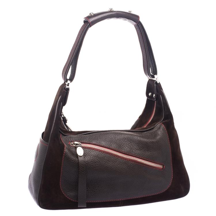 Pre Owned Tod's Ferrari Dark Brown Suede and Leather Micky Hobo