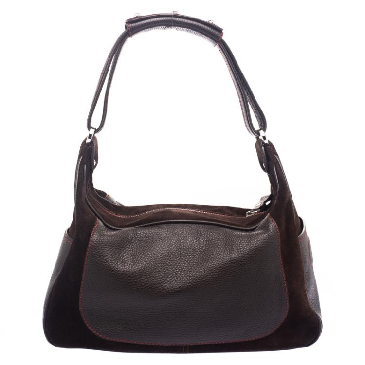 Pre Owned Tod's Ferrari Dark Brown Suede and Leather Micky Hobo