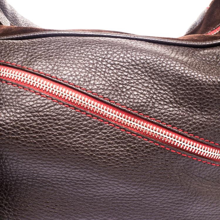 Pre Owned Tod's Ferrari Dark Brown Suede and Leather Micky Hobo