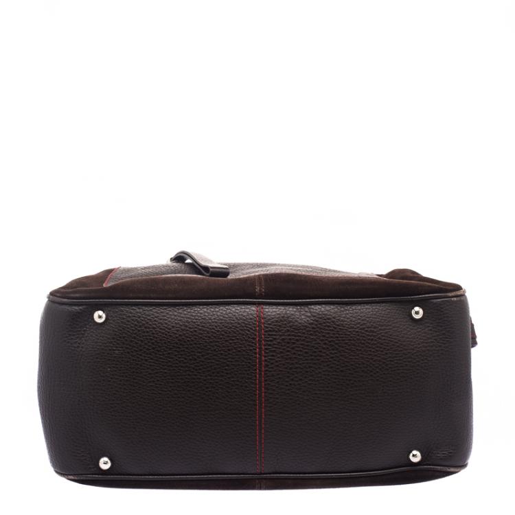 Pre Owned Tod's Ferrari Dark Brown Suede and Leather Micky Hobo
