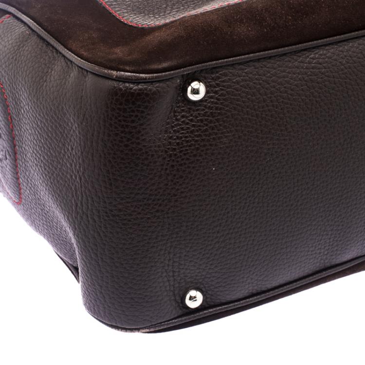 Pre Owned Tod's Ferrari Dark Brown Suede and Leather Micky Hobo