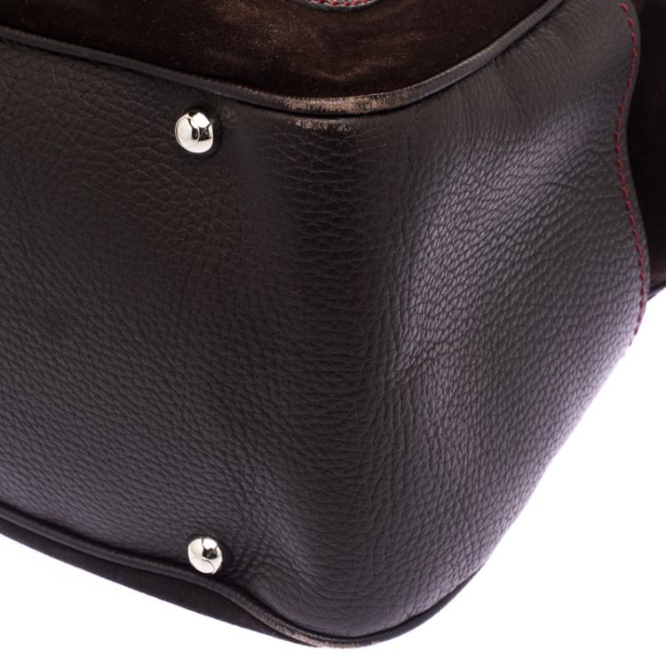 Pre Owned Tod's Ferrari Dark Brown Suede and Leather Micky Hobo
