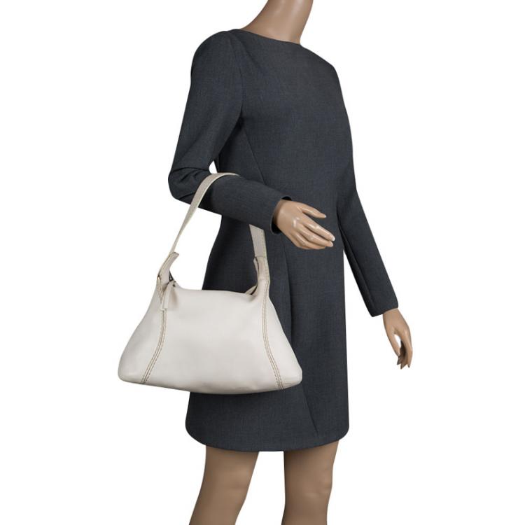 Pre Owned Tod's Off White Leather Shoulder Bag