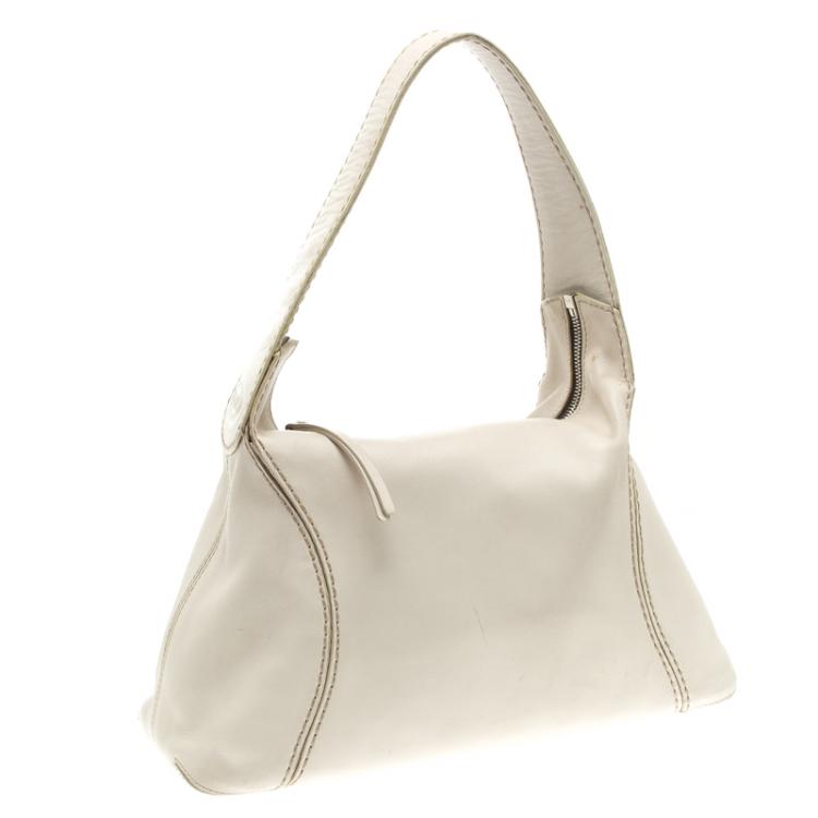 Pre Owned Tod's Off White Leather Shoulder Bag