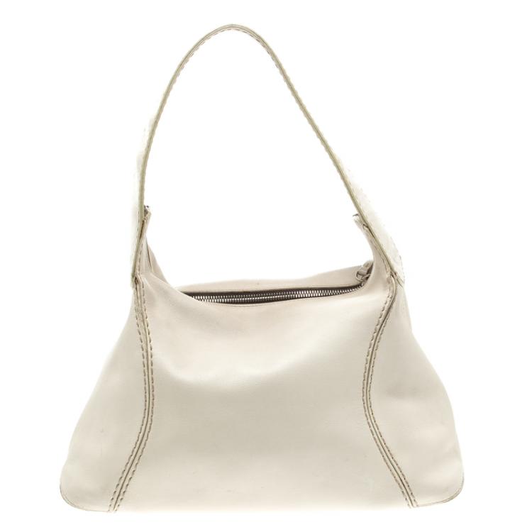Pre Owned Tod's Off White Leather Shoulder Bag