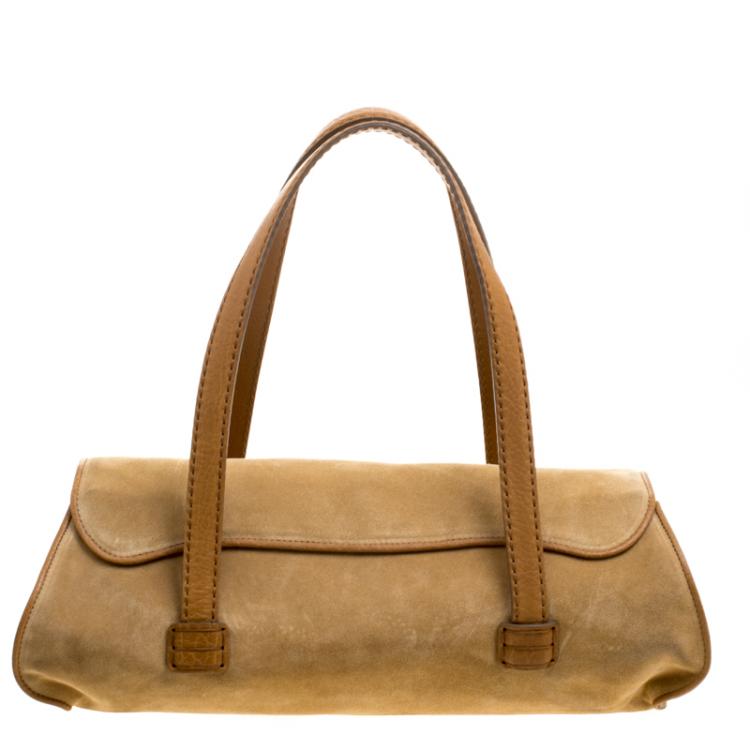 Pre Owned Tod's Light Brown Suede Fold In Flap Bag