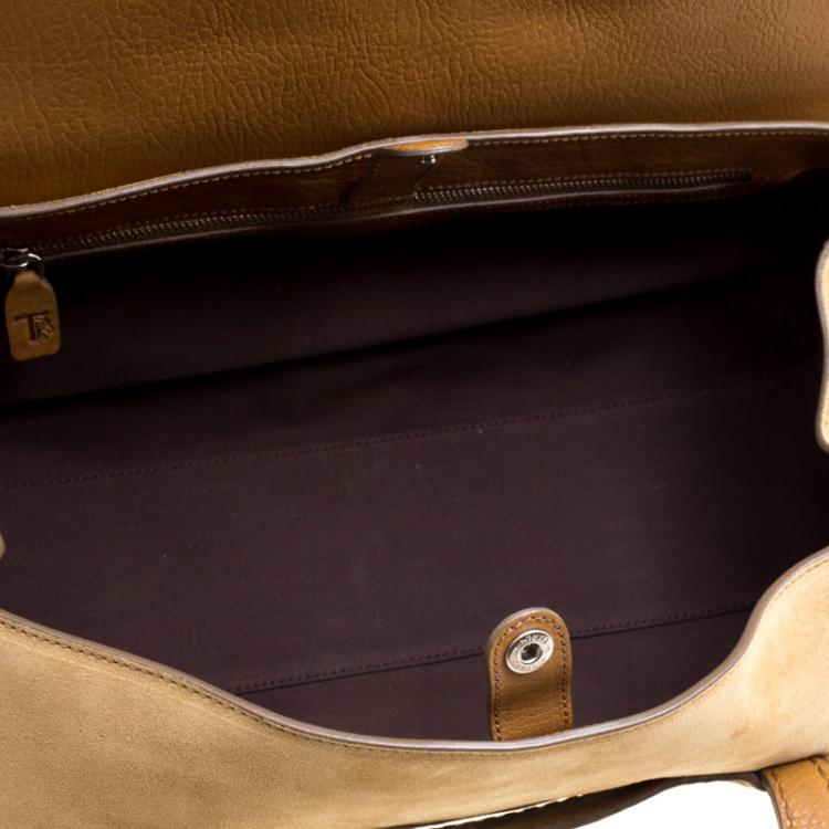 Pre Owned Tod's Light Brown Suede Fold In Flap Bag