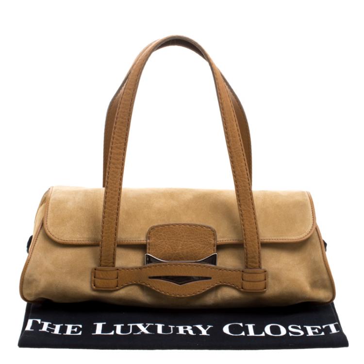 Pre Owned Tod's Light Brown Suede Fold In Flap Bag