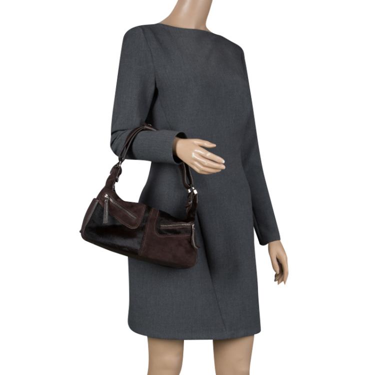 مملوكة مسبقًا Tod's Brown/Black Suede/Leather and Calfhair Miky Hobo