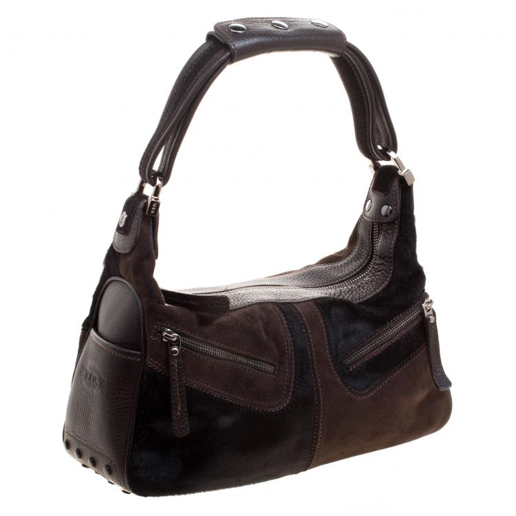 مملوكة مسبقًا Tod's Brown/Black Suede/Leather and Calfhair Miky Hobo