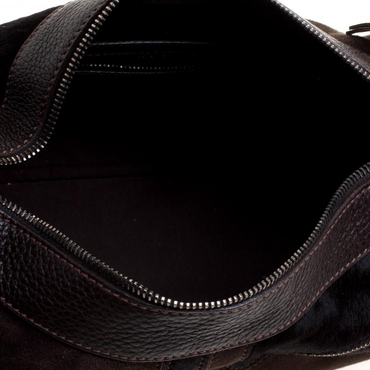 مملوكة مسبقًا Tod's Brown/Black Suede/Leather and Calfhair Miky Hobo