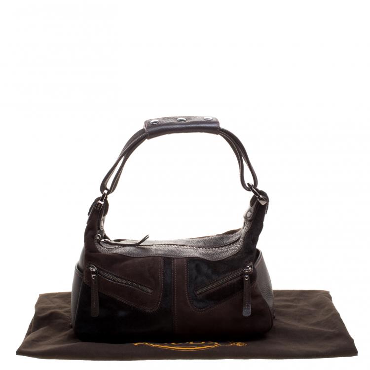 مملوكة مسبقًا Tod's Brown/Black Suede/Leather and Calfhair Miky Hobo