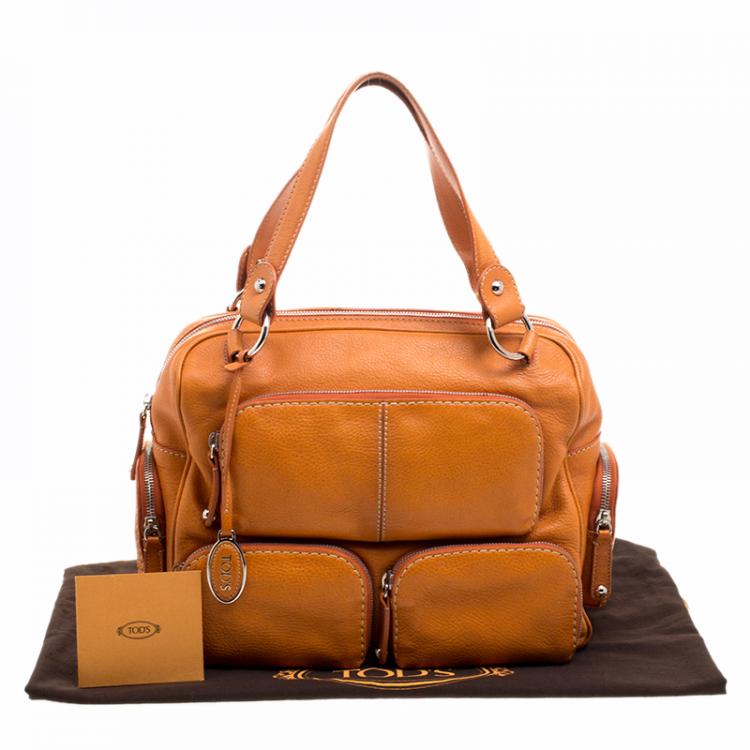 Pre Owned Tod's Orange Leather T Bag Media Satchel 