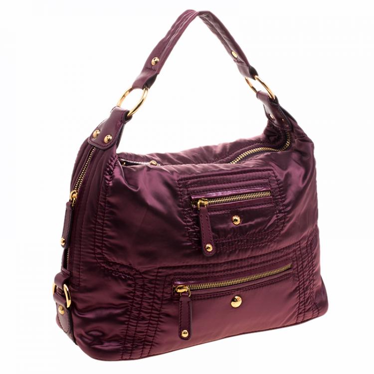 Pre Owned Tod's Purple Nylon Pashmy Hobo