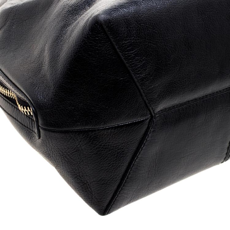 Pre Owned Tod's Metallic Black Glossy Leather Zip Tote