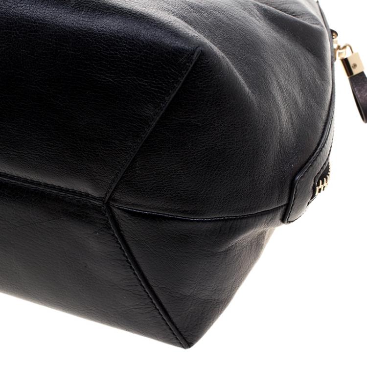 Pre Owned Tod's Metallic Black Glossy Leather Zip Tote
