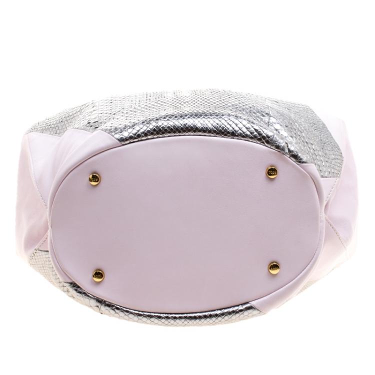 Pre Owned Tod's Pink/Silver Leather and Python Medium Horse Secchiello Tote