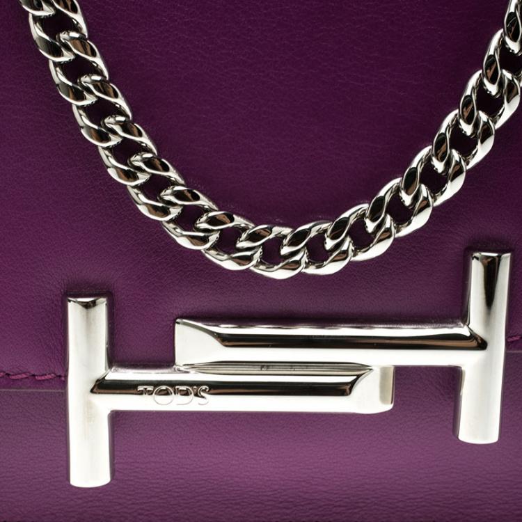 Pre Owned Tod's Purple Leather Double T Chain Crossbody Bag