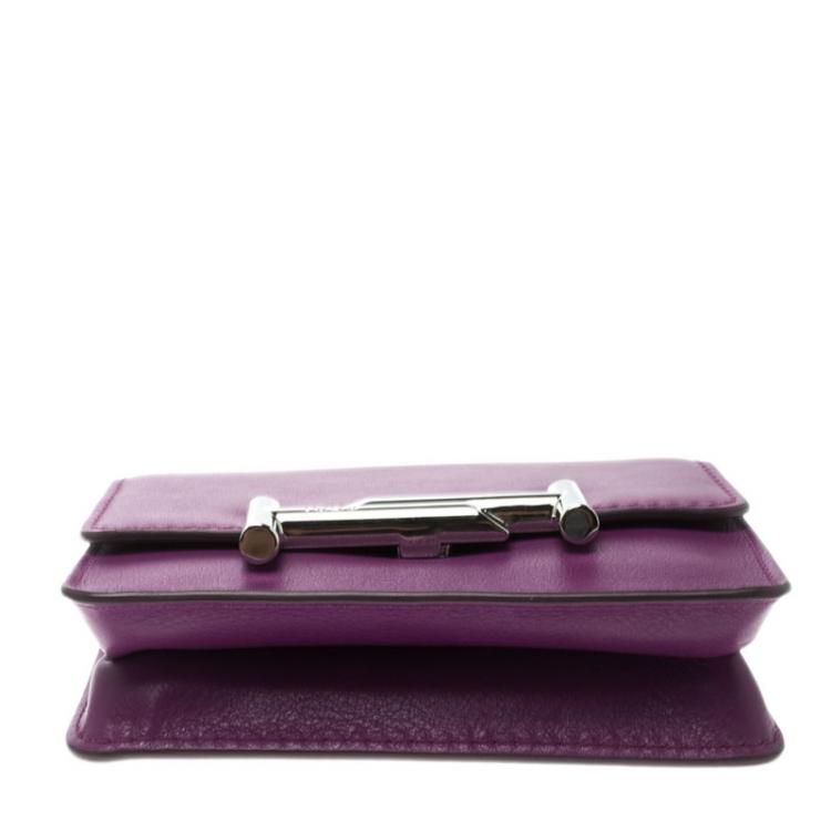 Pre Owned Tod's Purple Leather Double T Chain Crossbody Bag