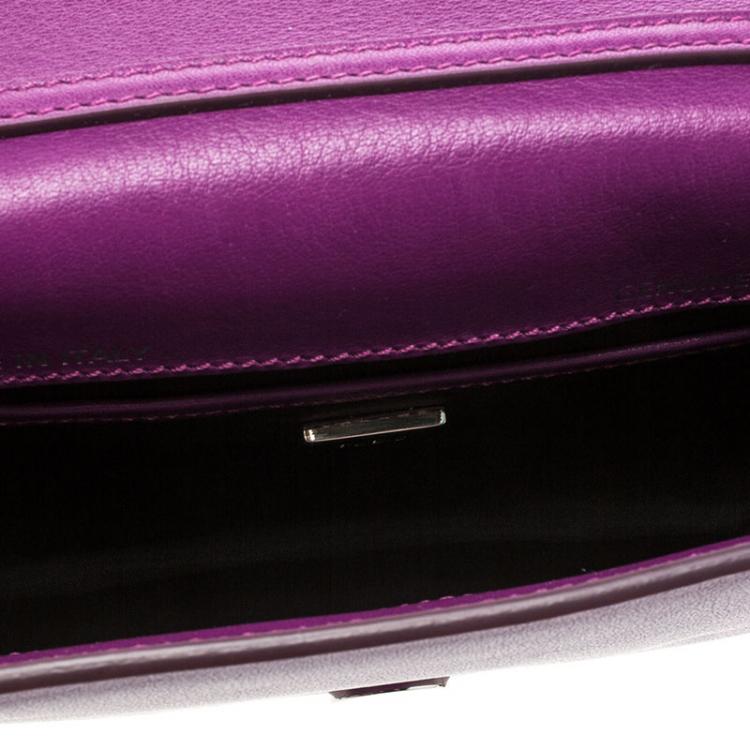 Pre Owned Tod's Purple Leather Double T Chain Crossbody Bag