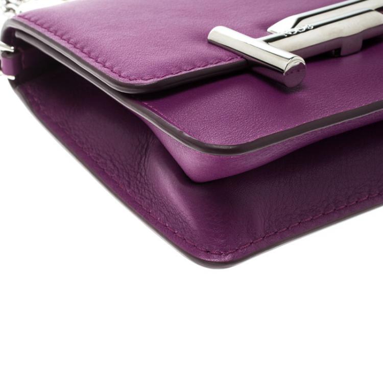 Pre Owned Tod's Purple Leather Double T Chain Crossbody Bag
