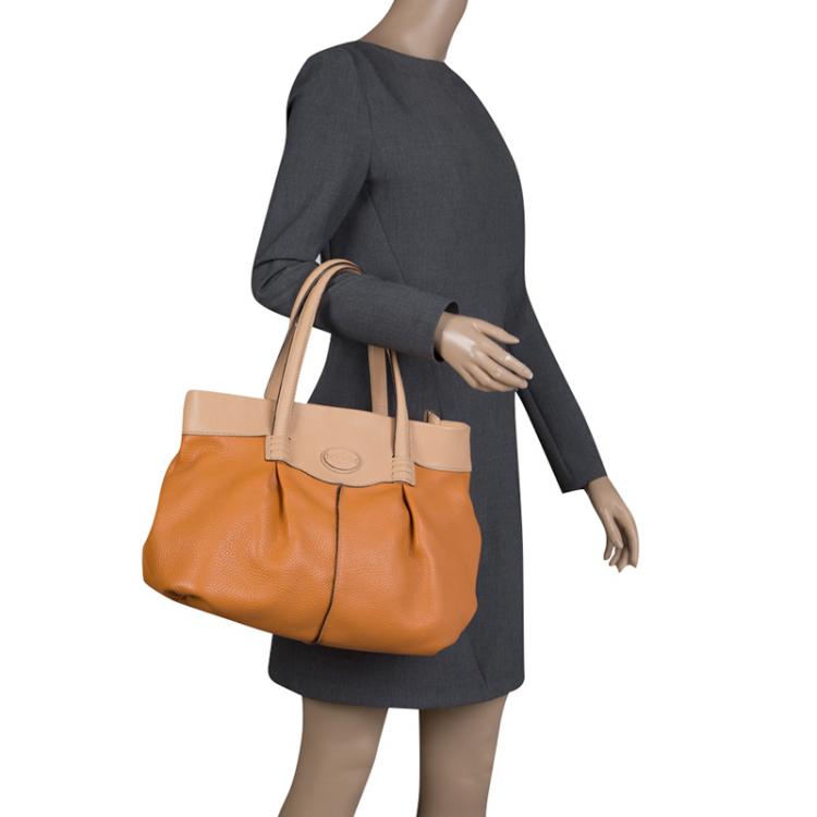 Pre Owned Tod's Orange and Beige Leather Tote