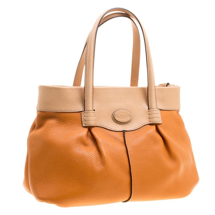 Pre Owned Tod's Orange and Beige Leather Tote