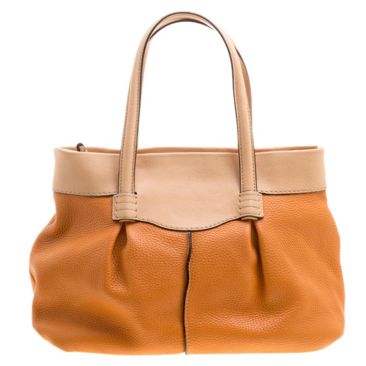 Pre Owned Tod's Orange and Beige Leather Tote