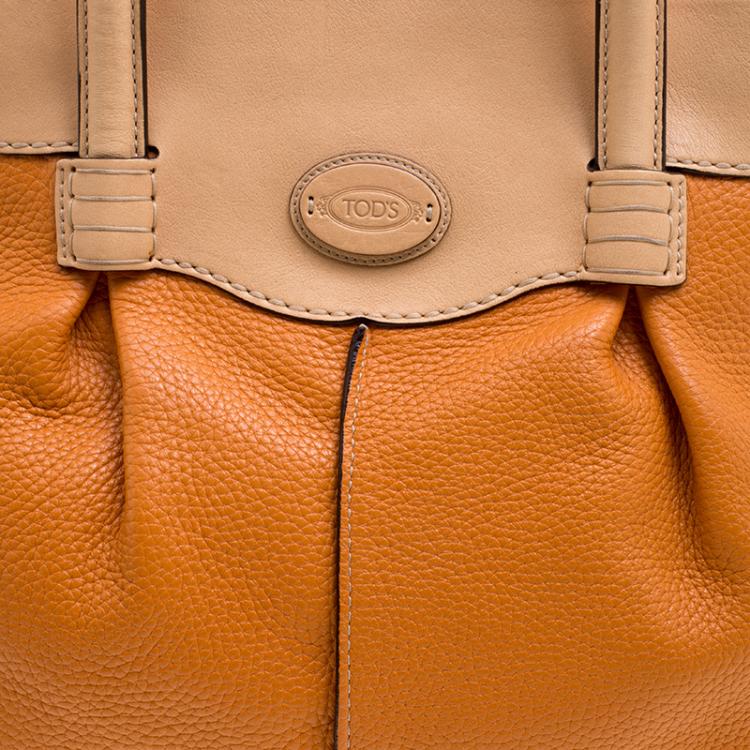 Pre Owned Tod's Orange and Beige Leather Tote