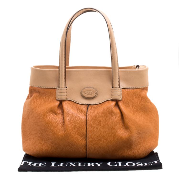 Pre Owned Tod's Orange and Beige Leather Tote