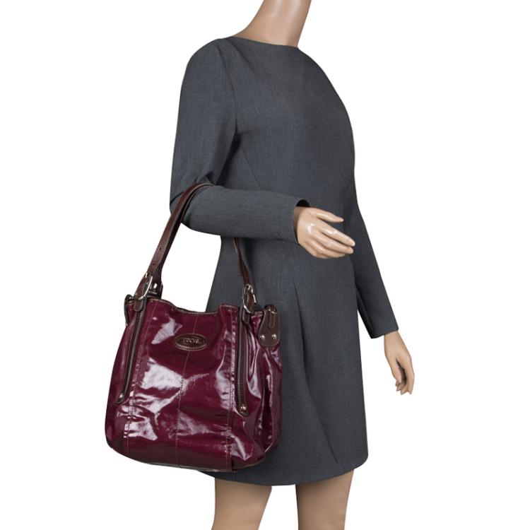 Pre Owned Tod's Metallic Burgundy Coated Canvas G-Line Easy Sacca Tote