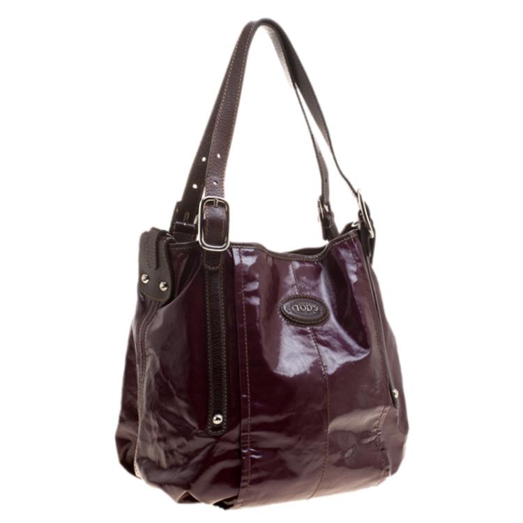 Pre Owned Tod's Metallic Burgundy Coated Canvas G-Line Easy Sacca Tote