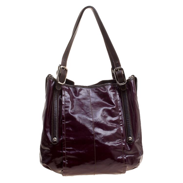 Pre Owned Tod's Metallic Burgundy Coated Canvas G-Line Easy Sacca Tote