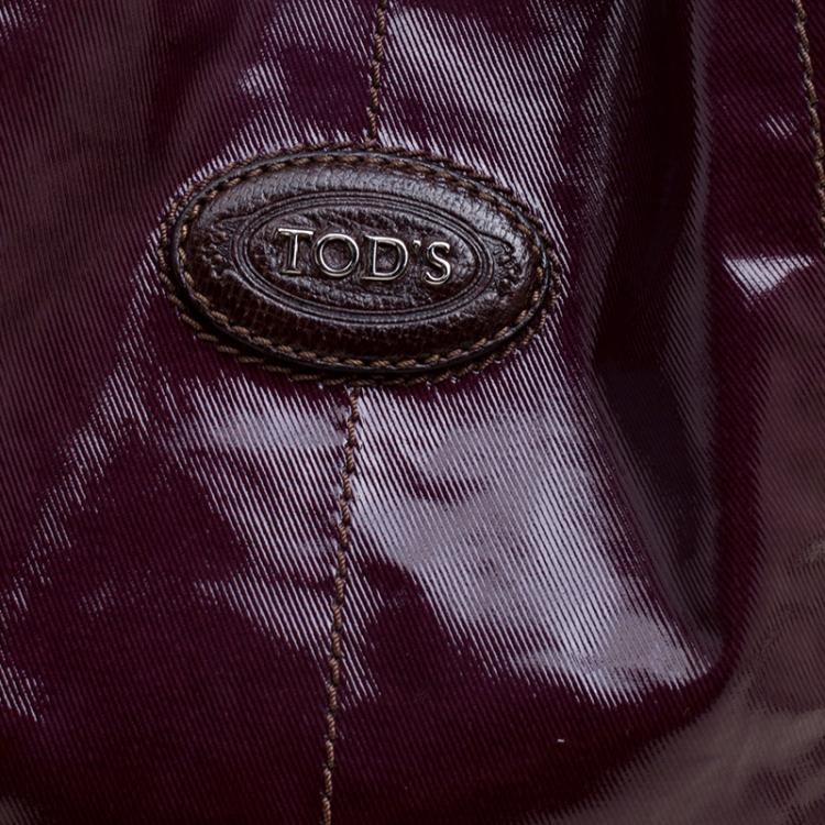 Pre Owned Tod's Metallic Burgundy Coated Canvas G-Line Easy Sacca Tote