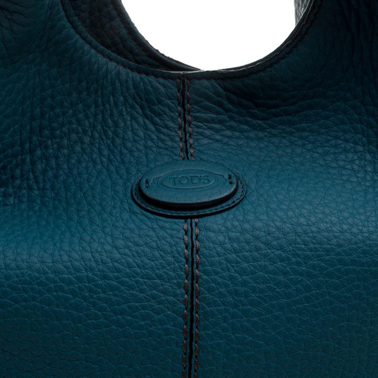 Pre Owned Tod's Teal Blue Pebbled Leather Zip Tote