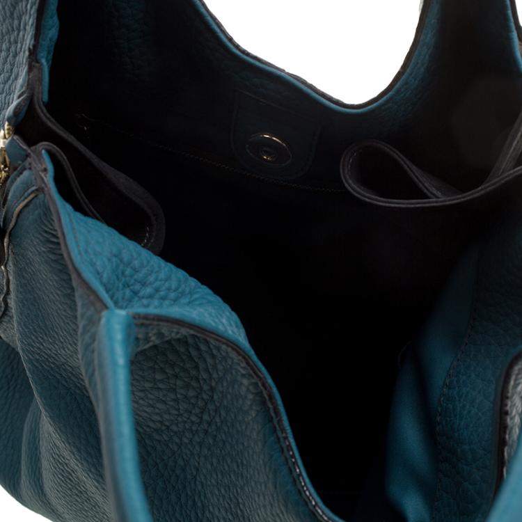 Pre Owned Tod's Teal Blue Pebbled Leather Zip Tote