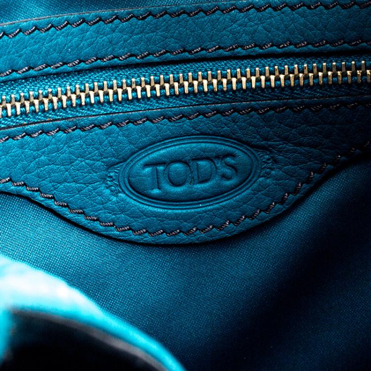 Pre Owned Tod's Teal Blue Pebbled Leather Zip Tote