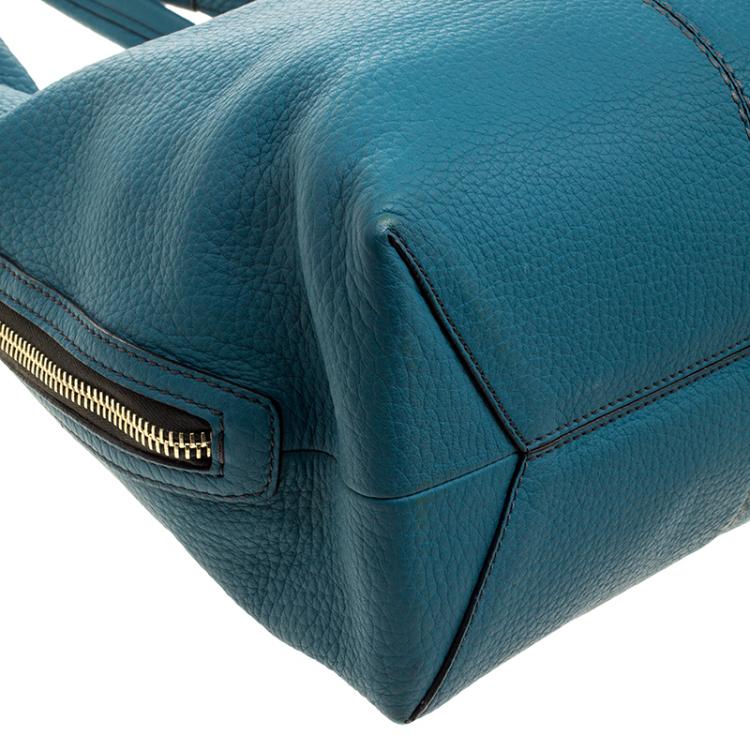 Pre Owned Tod's Teal Blue Pebbled Leather Zip Tote