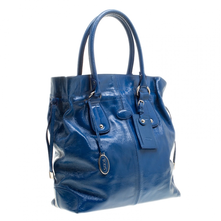 Pre Owned Tod's Blue Patent Leather Tote